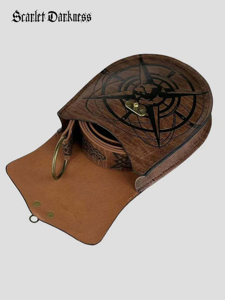 Scarlet Darkness Medieval Viking Faux Leather Waist Bag Belt Set