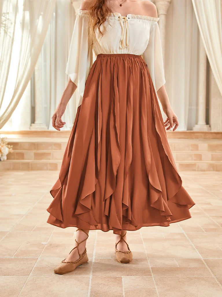 Scarlet Darkness Renaissance Ruffle Swing Skirt with Pockets