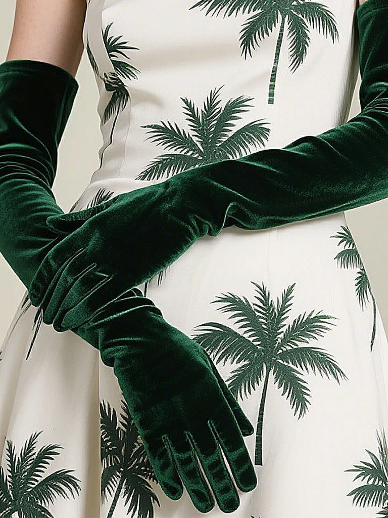 Scarlet Darkness Women Velvet Gloves for Evening Gowns, Banquets, Parties Green 53cm A pair