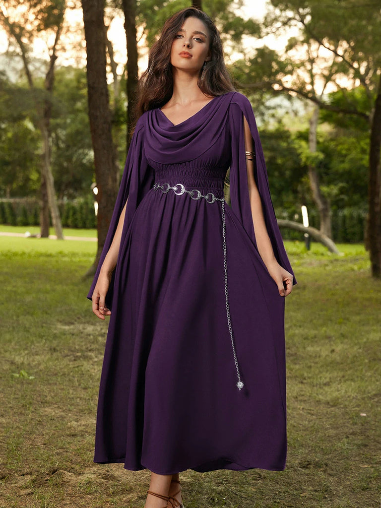 Scarlet Darkness Renaissance Fairy Slit Sleeve Draped Neck Pockets Dress
