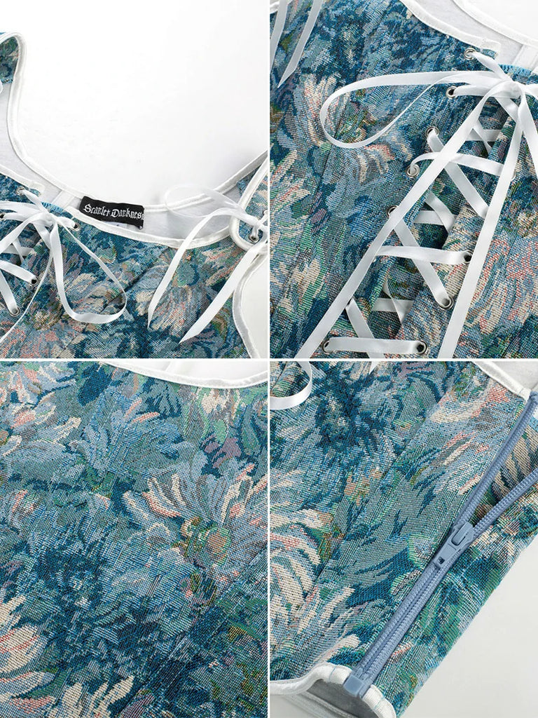 Scarlet Darkness Renaissance Festival Floral Corset Tops with 10 Bones