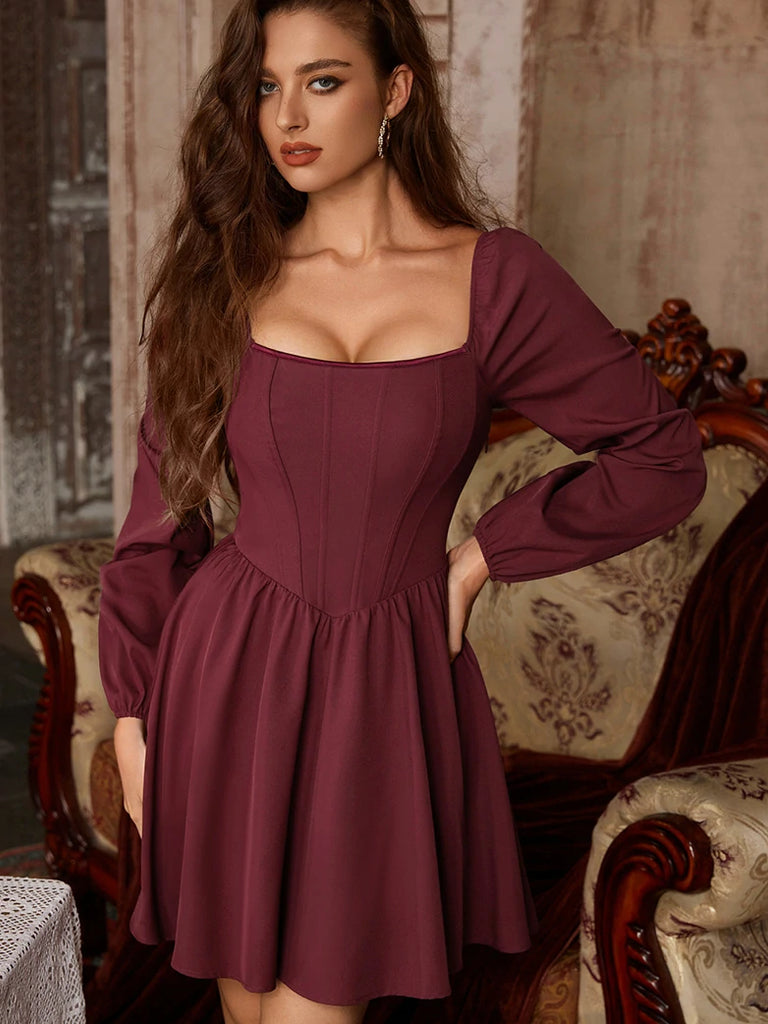 Scarlet Darkness Victorian Cocktail Party Corset Dress with Pockets