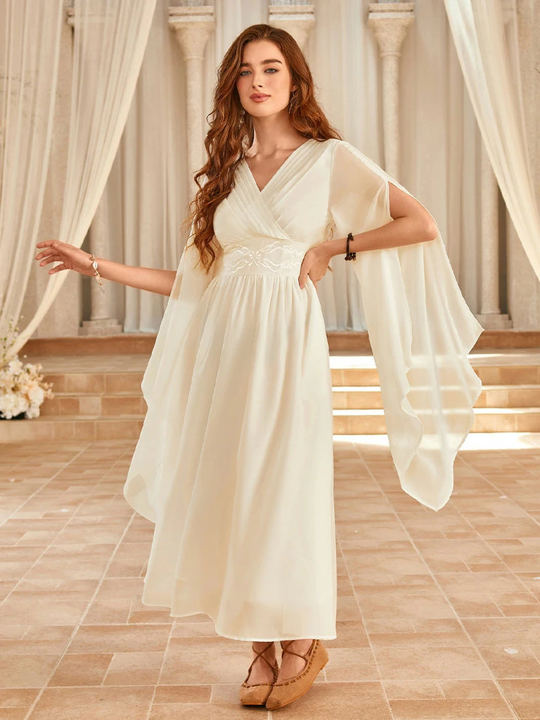 Scarlet Darkness Renaissance Purple Embroidered Chiffon Pockets Dress