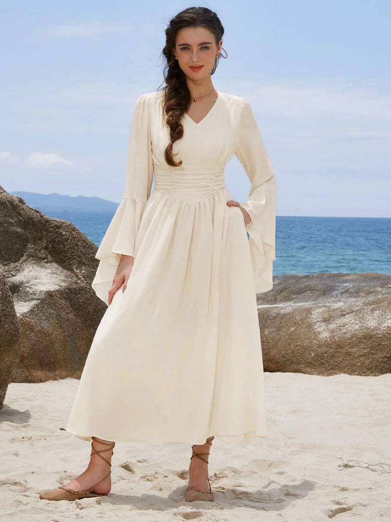 Scarlet Darkness Renaissance Fairy Elastic Waist Maxi Dress with Pockets