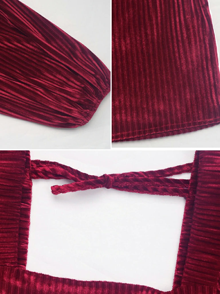 Scarlet Darkness New Winter Christmas Warm Velvet Pockets Dress