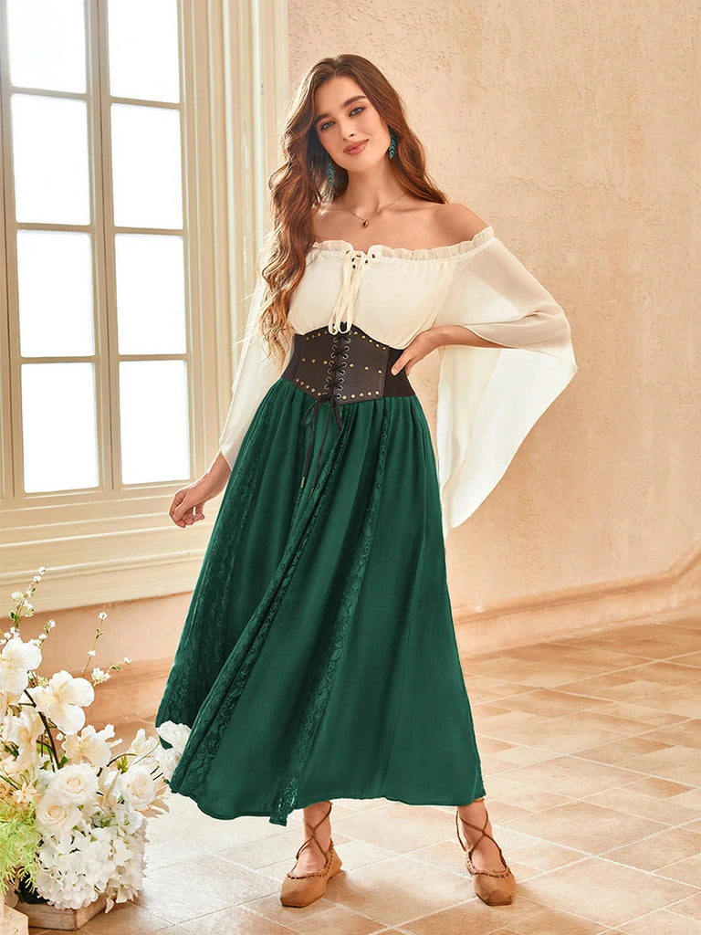 Scarlet Darkness Renaissance Lace Swing Maxi Skirt with Pockets