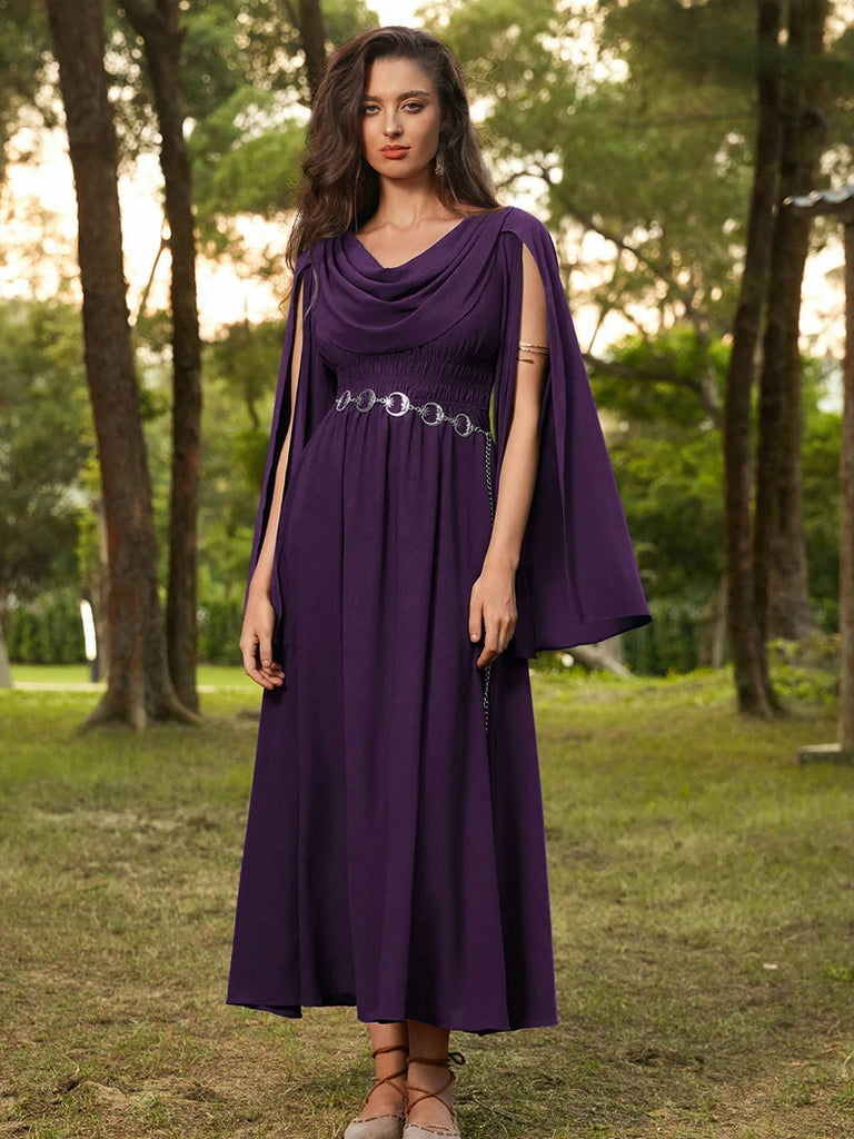 Scarlet Darkness Renaissance Fairy Slit Sleeve Draped Neck Pockets Dress