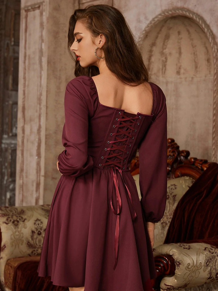 Scarlet Darkness Victorian Cocktail Party Corset Dress with Pockets