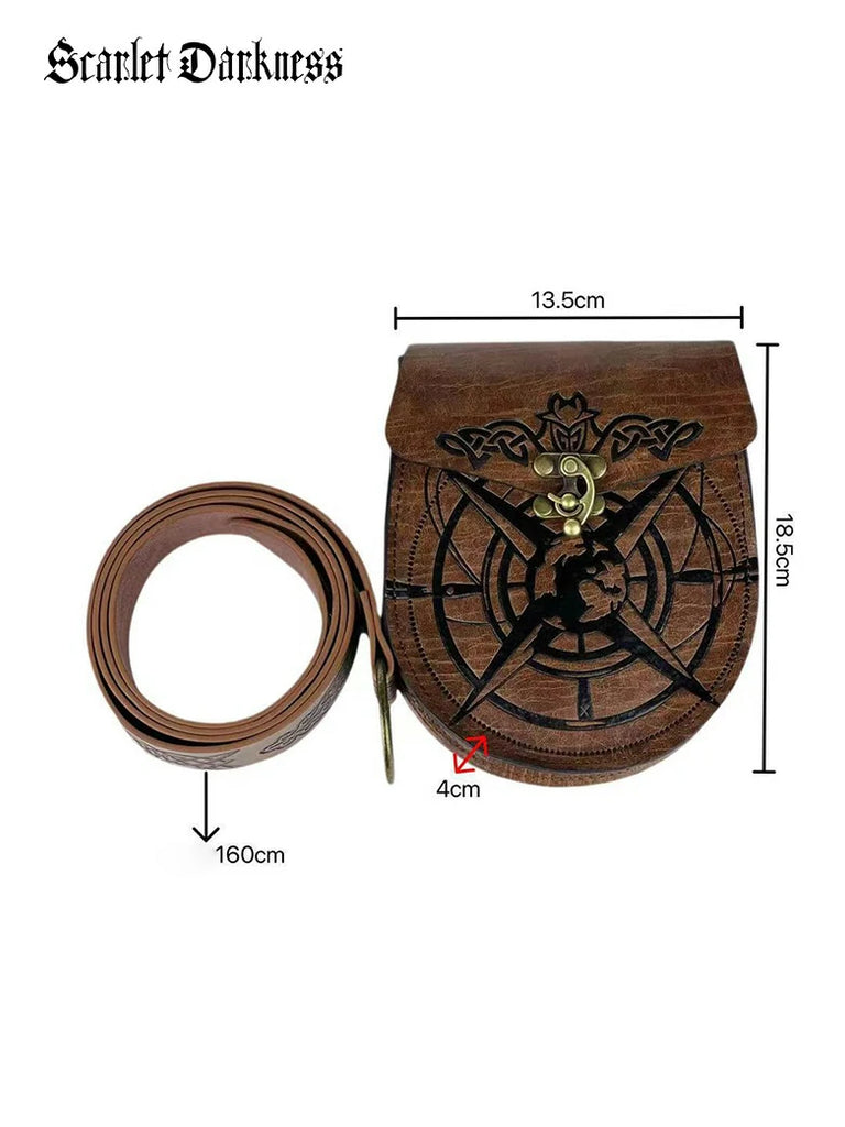 Scarlet Darkness Medieval Viking Faux Leather Waist Bag Belt Set