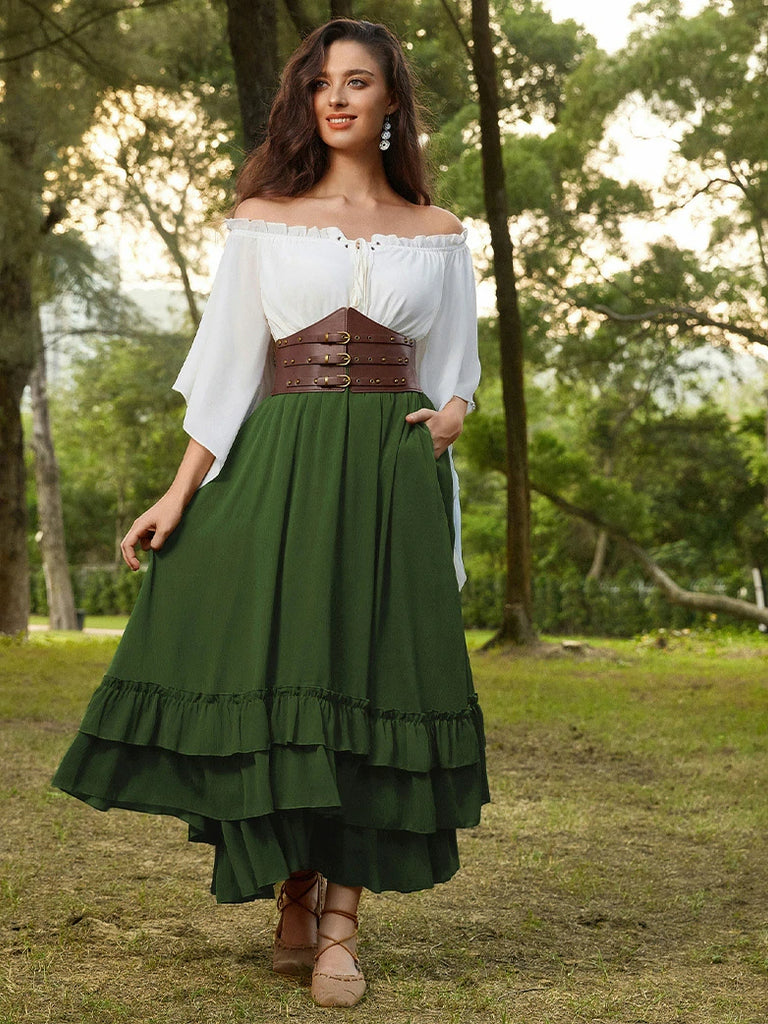 Scarlet Darkness Women Renaissance Tiered Swing Pocket Skirts