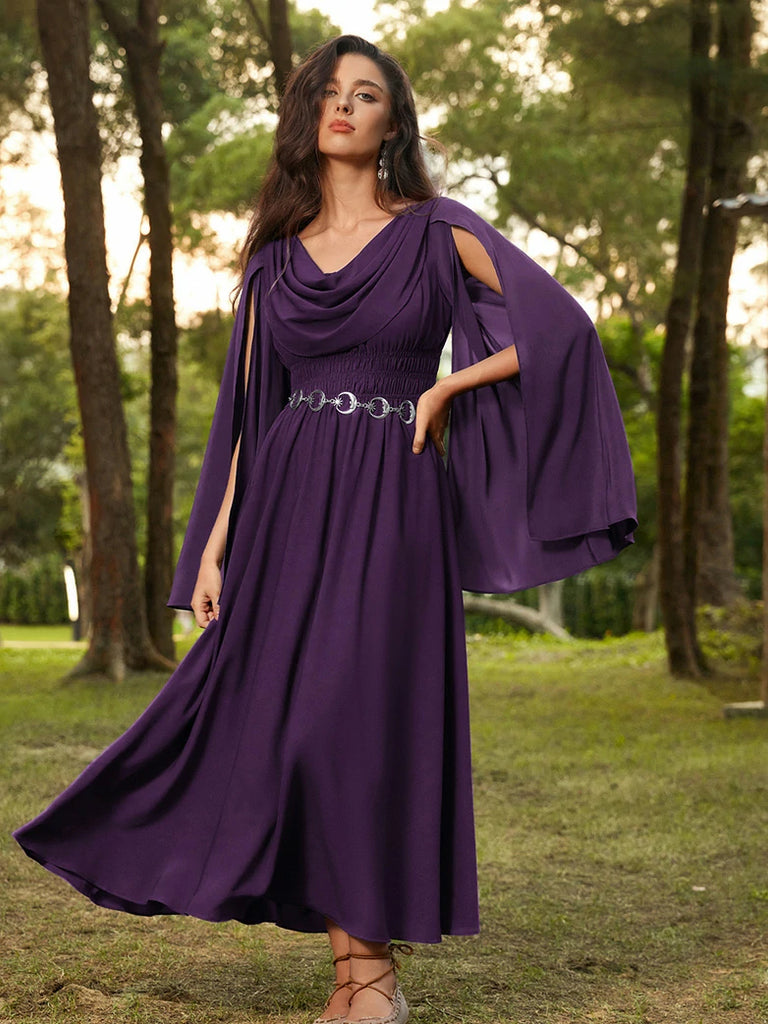 Scarlet Darkness Renaissance Fairy Slit Sleeve Draped Neck Pockets Dress