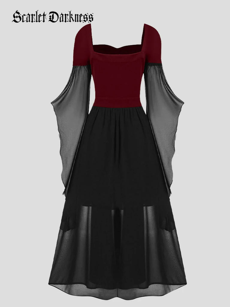 Scarlet Darkness 2025 Halloween Witch Fairy Tie-Strap Long Dress