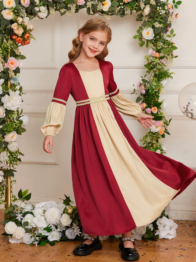 Kids Renaissance Contrast Color Cosplay Dress SCARLET DARKNESS