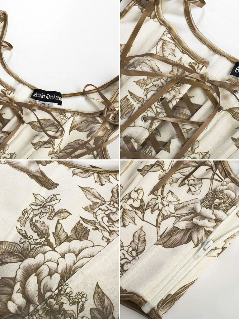 Scarlet Darkness Renaissance Festival Floral Corset Tops with 10 Bones