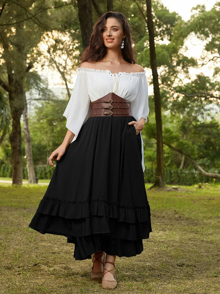 Scarlet Darkness Women Renaissance Tiered Swing Pocket Skirts