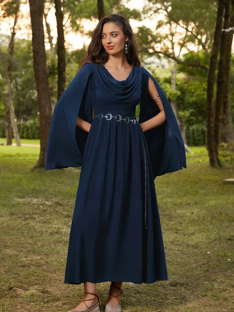 Scarlet Darkness Renaissance Fairy Slit Sleeve Draped Neck Pockets Dress