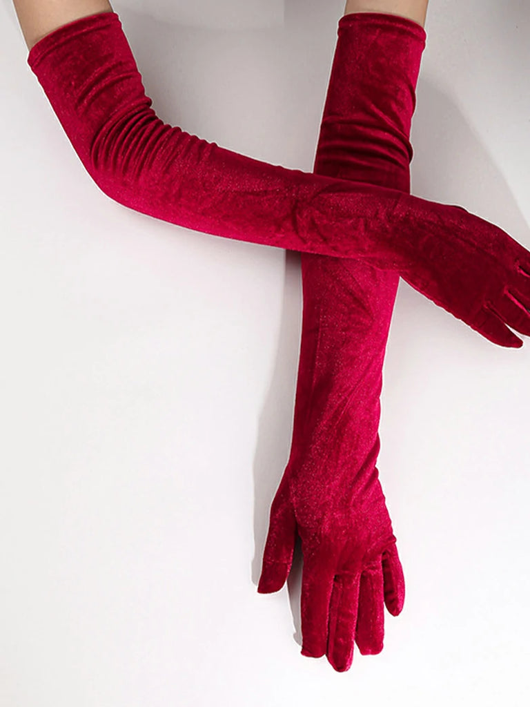 Scarlet Darkness Women Velvet Gloves for Evening Gowns, Banquets, Parties Wine 53cm A pair