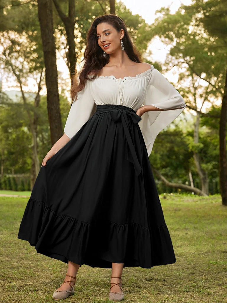 Scarlet Darkness Women Renaissance Tiered Swing Pockets Skirt