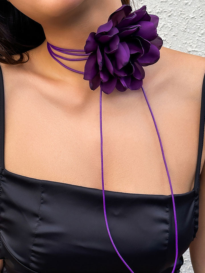 Midnight Rose Long Strap Oversized Flower Choker Necklace SCARLET DARKNESS
