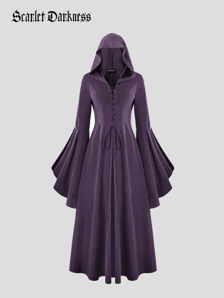 Scarlet Darkness Renfaire Celtic Cloak Bell Slit Sleeve Hooded Dress Purple