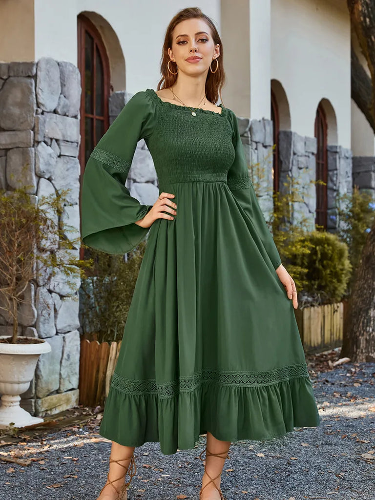 Women Renaissance Smocked Bodice Off Shoulder Dress SCARLET DARKNESS