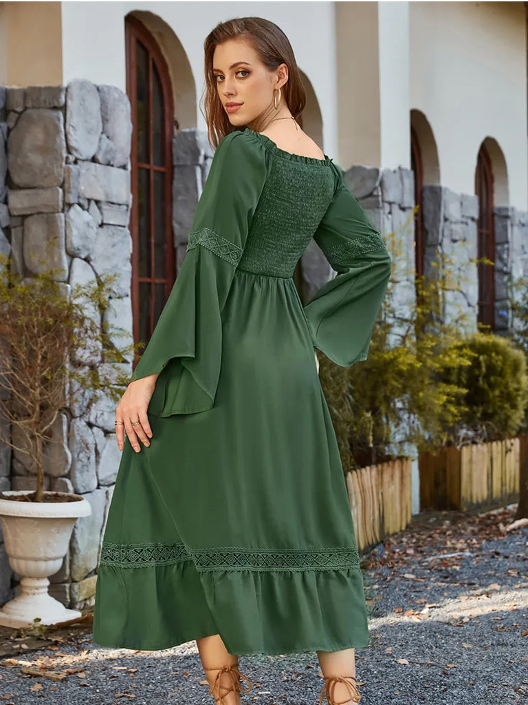 Women Renaissance Smocked Bodice Off Shoulder Dress SCARLET DARKNESS