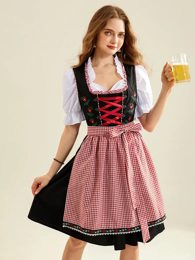 Women 3pcs Set German Bavarian Oktoberfest Costume SCARLET DARKNESS