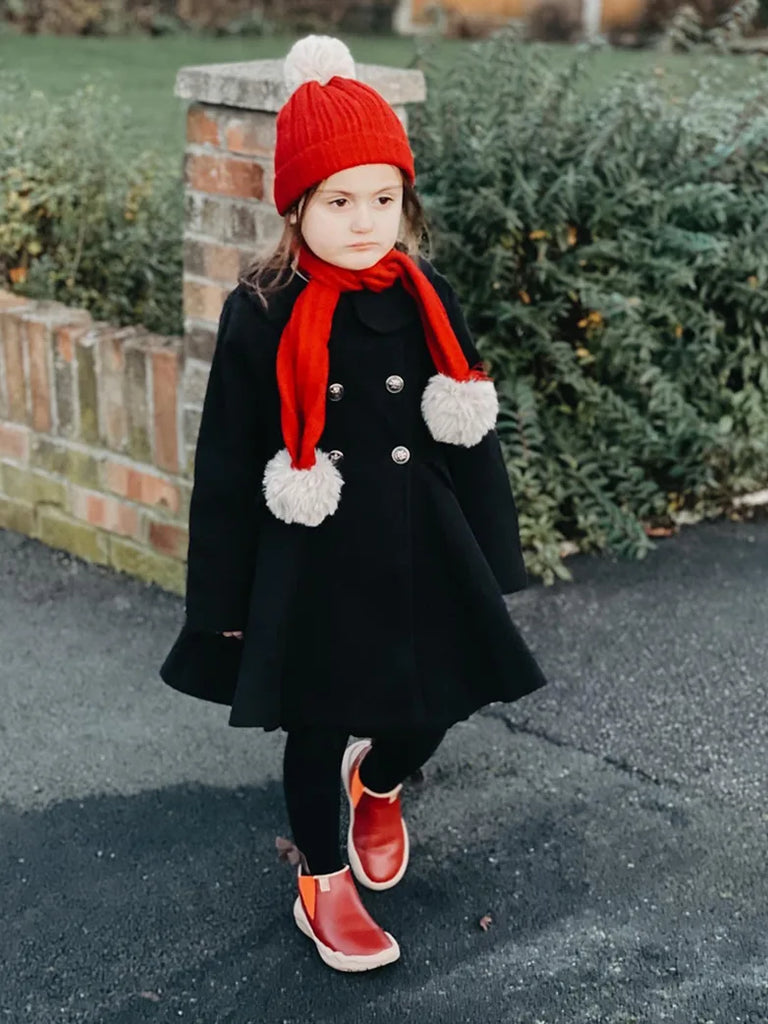 Kids Tiered Peacoat Lapel Collar Double Breasted Overcoat SCARLET DARKNESS