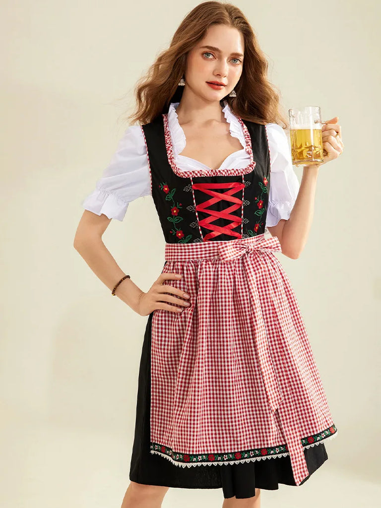 Women 3pcs Set German Bavarian Oktoberfest Costume SCARLET DARKNESS