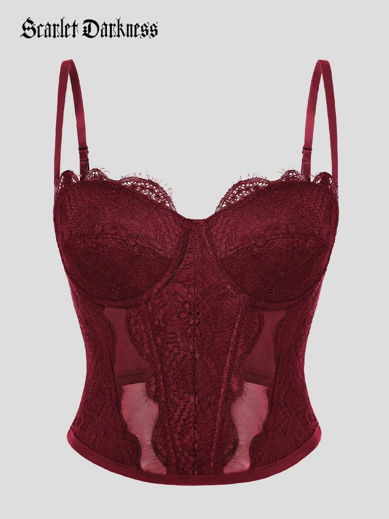 Scarlet Darkness Scarlet Darkness Women Victorian Lace Corset Top Wine