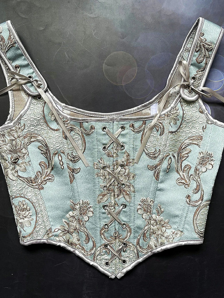 Scarlet Darkness Royal Blue Victorian Jacquard Corset with Lace up