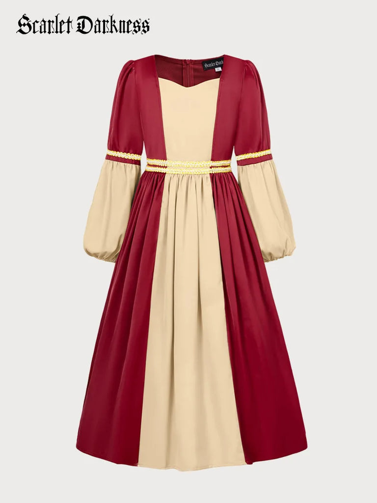 Kids Renaissance Contrast Color Cosplay Dress Scarlet Darkness