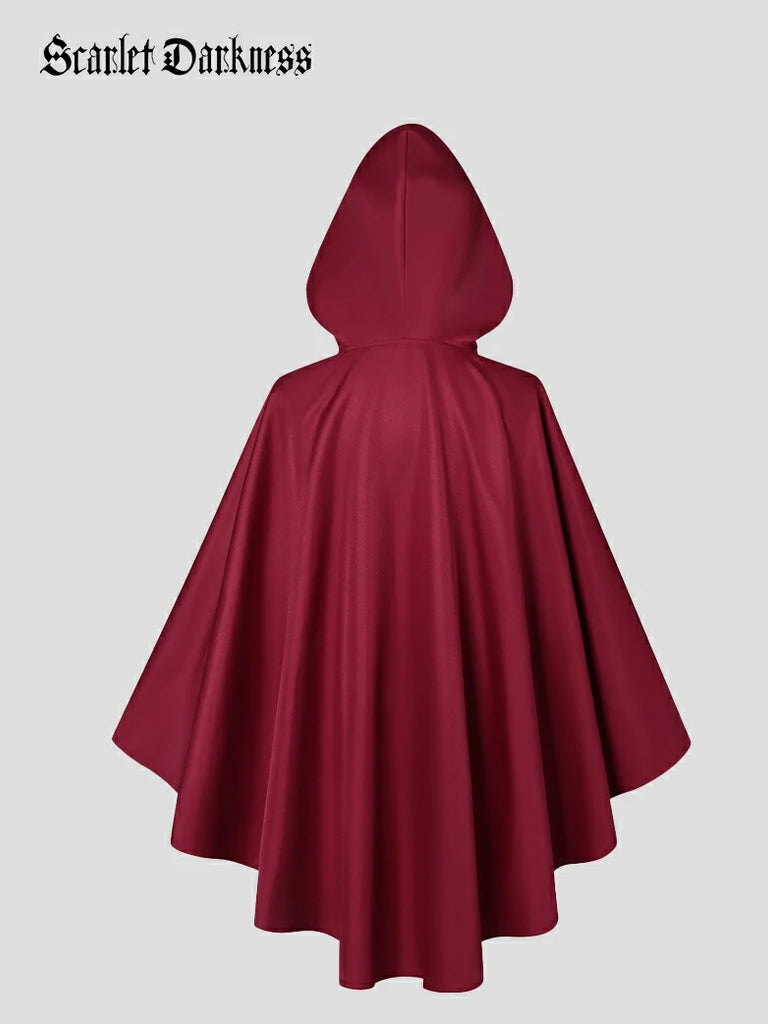 Scarlet Darkness 2025 Renaissance Wizard Short Hooded Cloak