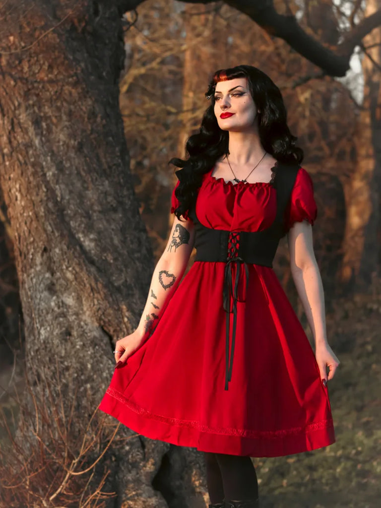 Plus size Fairycore Lace Dress Girdle A-Line Dress Scarlet Darkness