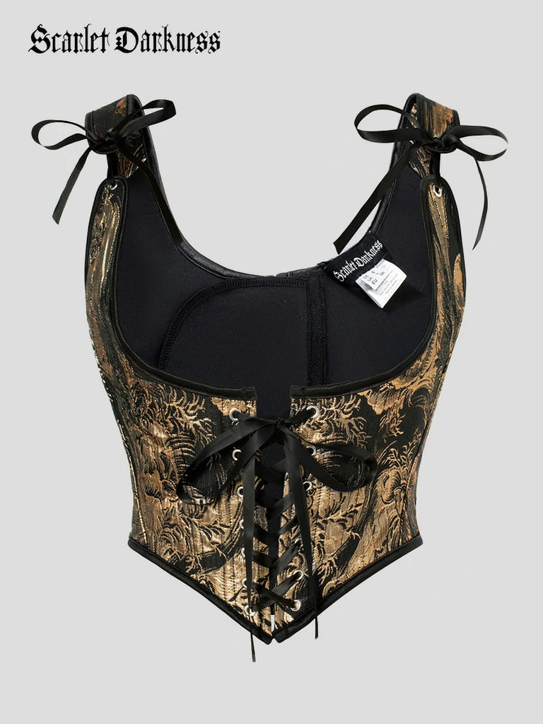 Scarlet Darkness Renaissance Jacquard Under bust Corset for Fairy Cosplay Golden