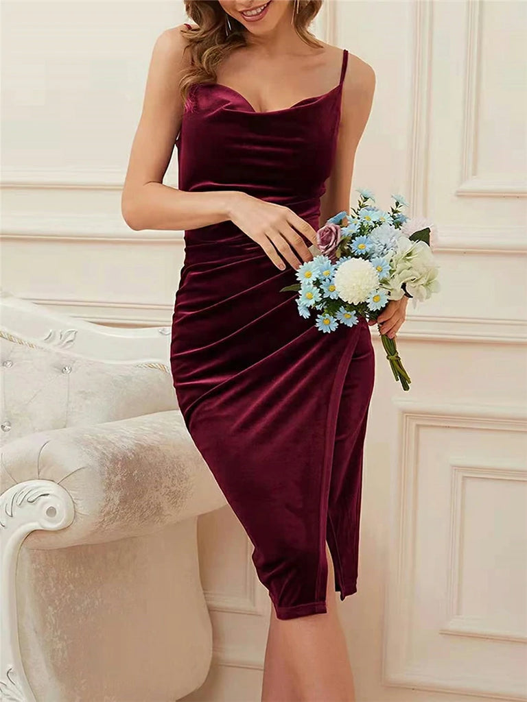Scarlet Darkness Victorian Velvet Slit Pleated Bodycon Party Dress