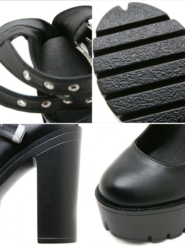 Scarlet Darkness Scarlet Darkness Women Punk Strap Rivet High Heels