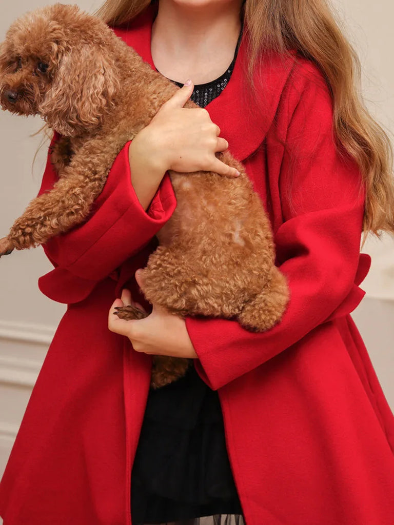 Kids Tiered Peacoat Lapel Collar Double Breasted Overcoat SCARLET DARKNESS