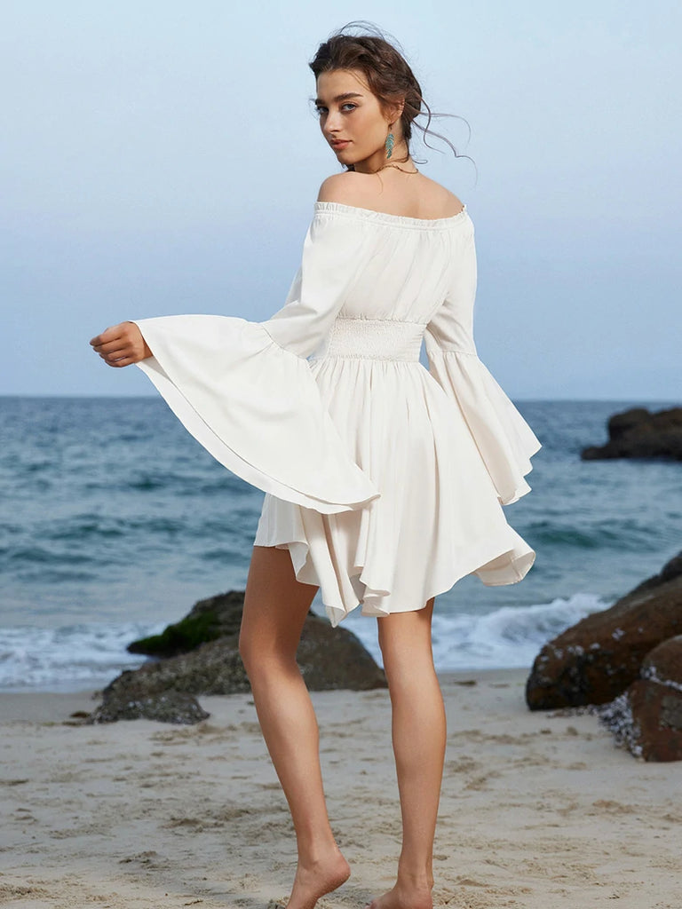 Scarlet Darkness Renaissance Irregular Hem Off Shoulder Pockets Dress