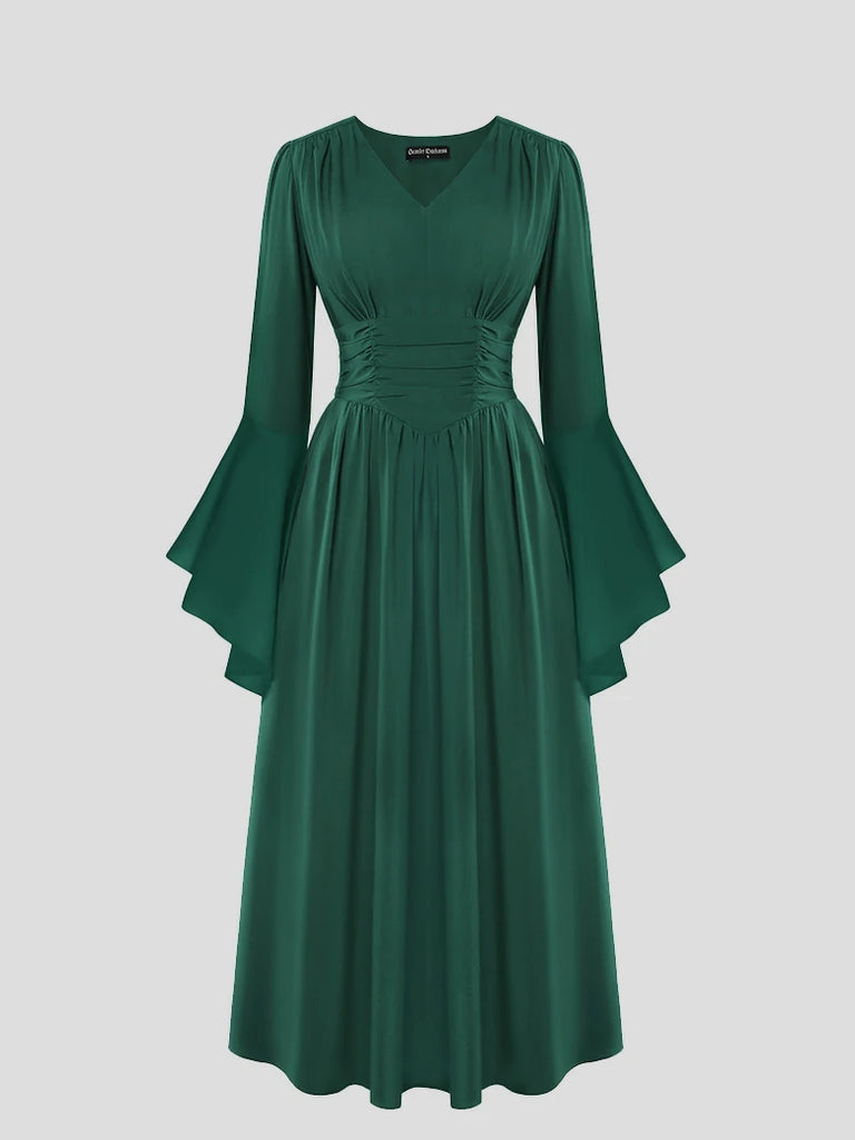 Scarlet Darkness Renaissance Fairy Elastic Waist Maxi Dress with Pockets Green