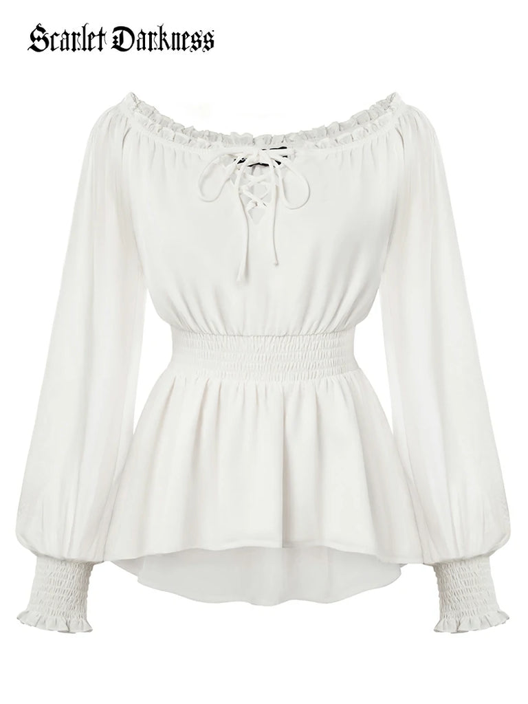 Scarlet Darkness Renaissance Fitted Long Sleeve Off-Shoulder Top