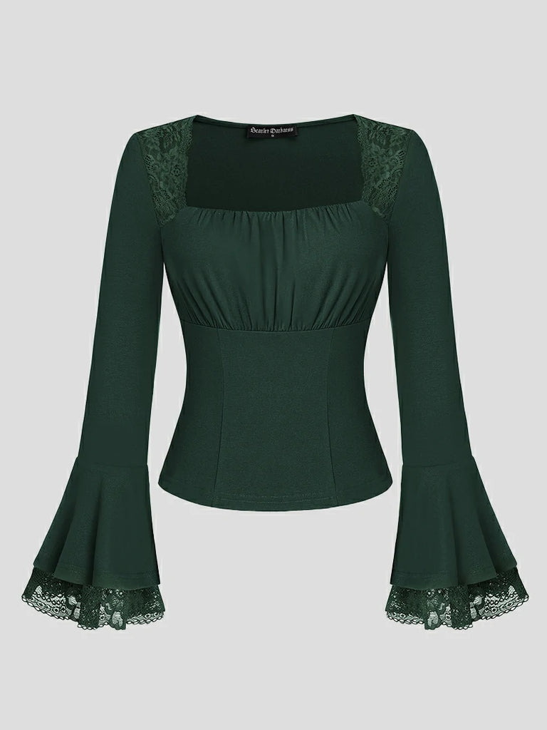 Scarlet Darkness Women 2025 Halloween Victorian Long Sleeve Shirts Green