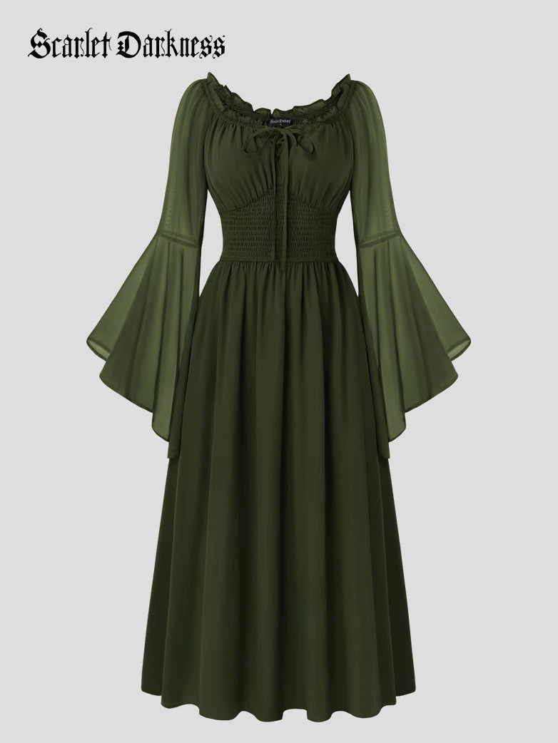 green dress bell sleeves Women’s Renaissance Off‐Shoulder Sleeve Maxi Olive / XL holidaypartyedit23