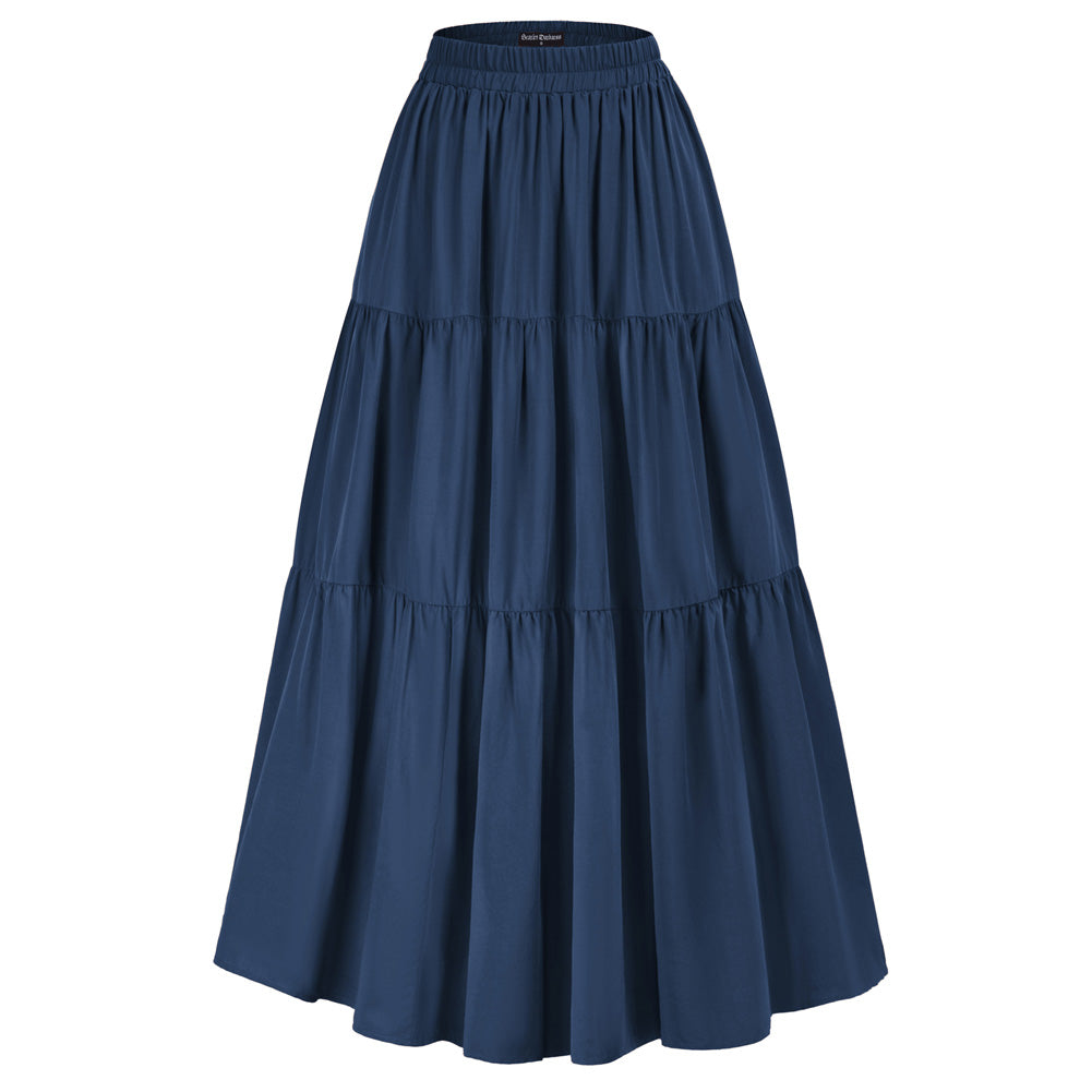 Tiered Elastic High Waist Swing Skirt with Pocket SCARLET DARKNESS
