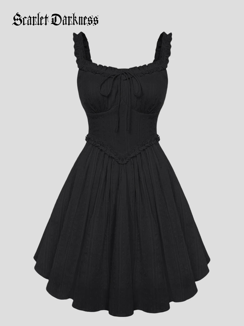 Scarlet Darkness 100% Cotton Spring Milkmaid Dress with Pockets