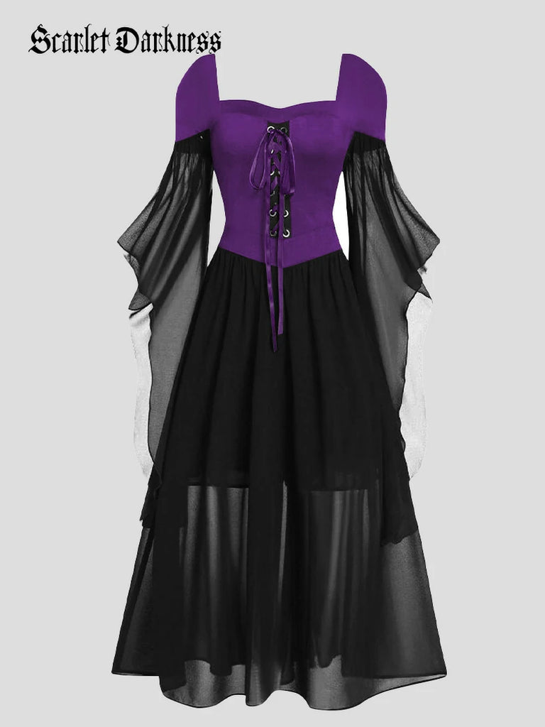 Scarlet Darkness 2025 Halloween Witch Fairy Tie-Strap Long Dress Set3