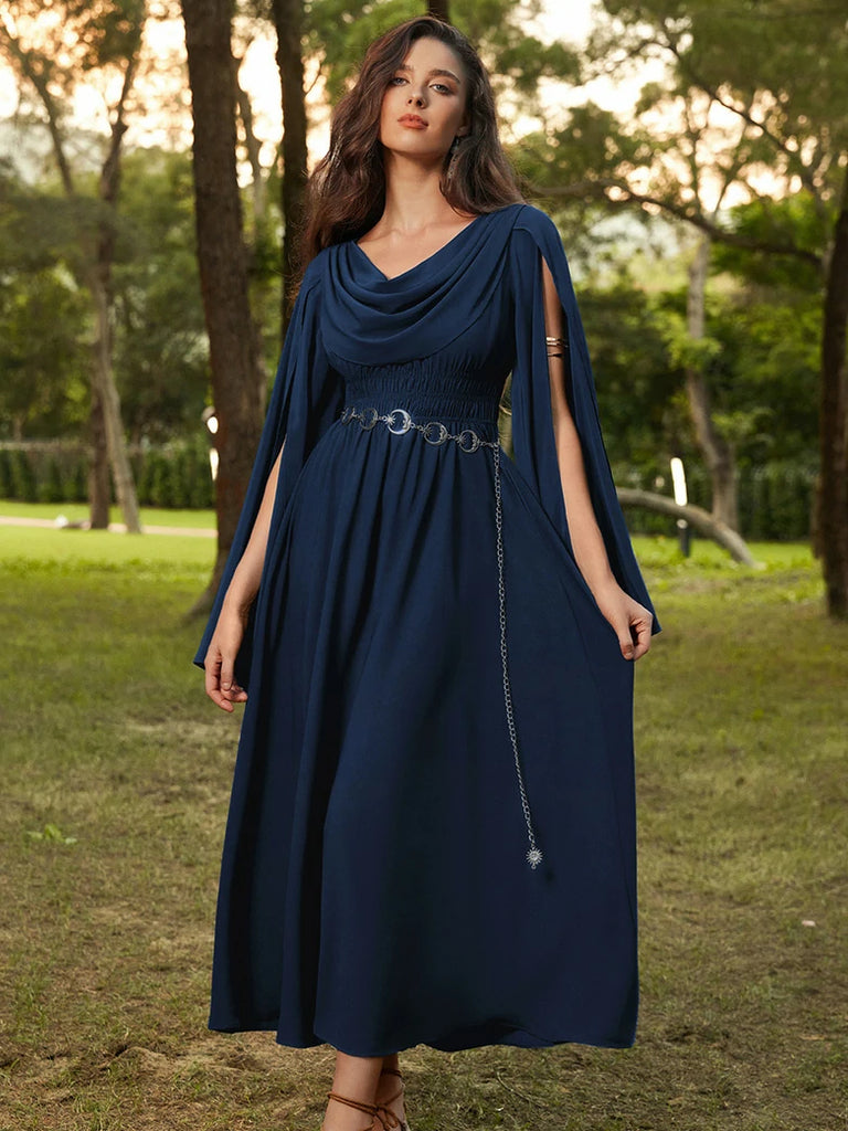 Scarlet Darkness Renaissance Fairy Slit Sleeve Draped Neck Pockets Dress