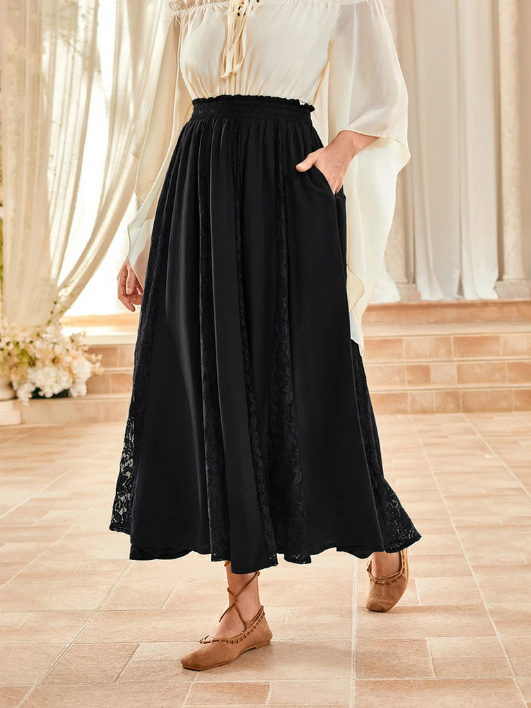 Scarlet Darkness Renaissance Lace Swing Maxi Skirt with Pockets