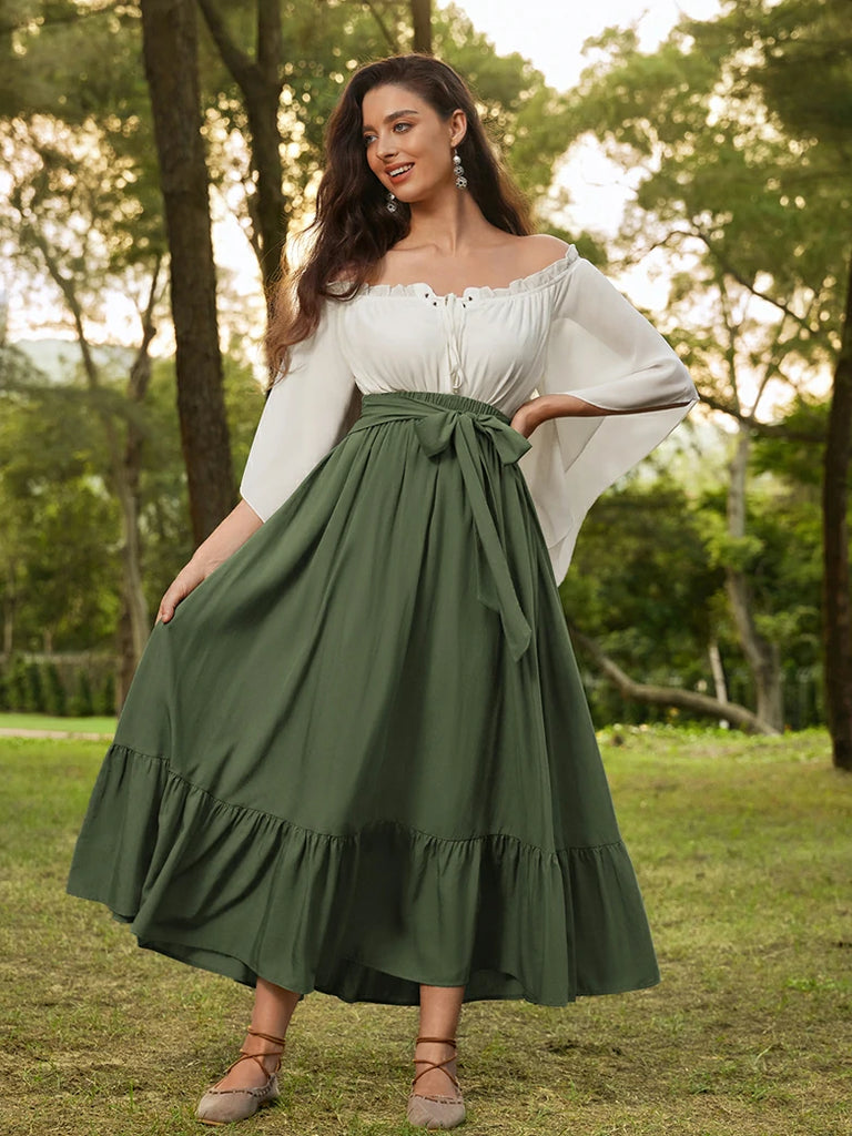 Scarlet Darkness Women Renaissance Tiered Swing Pockets Skirt