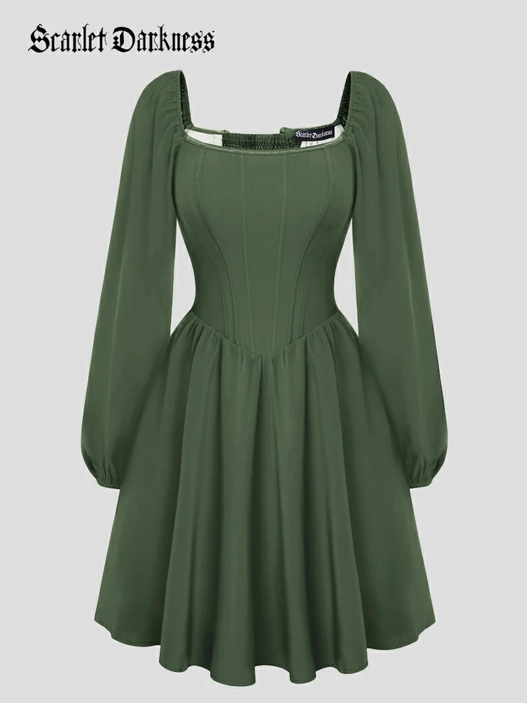 Scarlet Darkness Victorian Cocktail Party Corset Dress with Pockets Light green